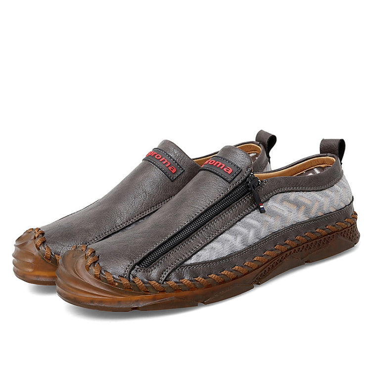 Spring And Summer Men Casual Leather Zipper Shoes Outdoor Lazy Shoes, Size: 38