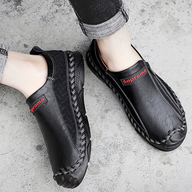 Spring And Summer Men Casual Leather Zipper Shoes Outdoor Lazy Shoes, Size: 38