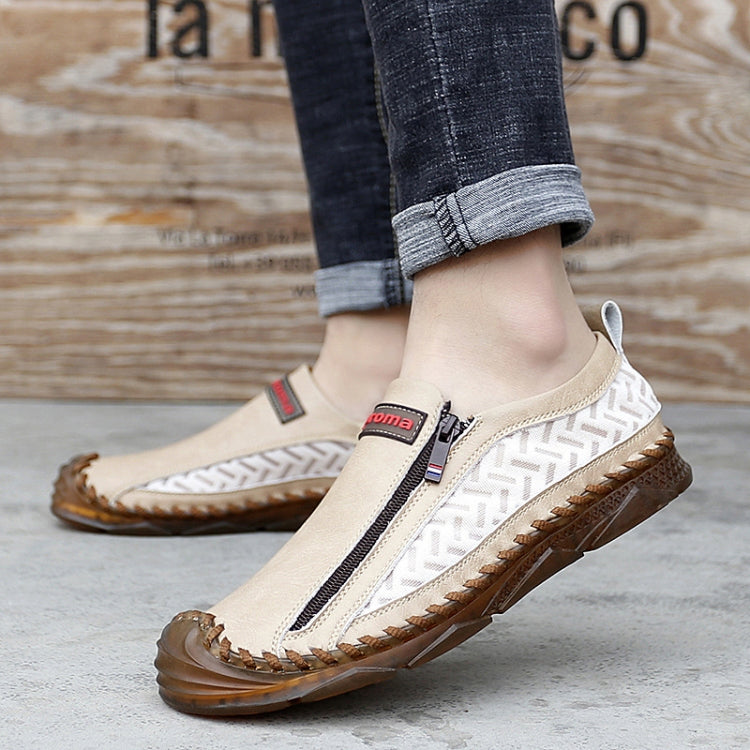 Spring And Summer Men Casual Leather Zipper Shoes Outdoor Lazy Shoes, Size: 38