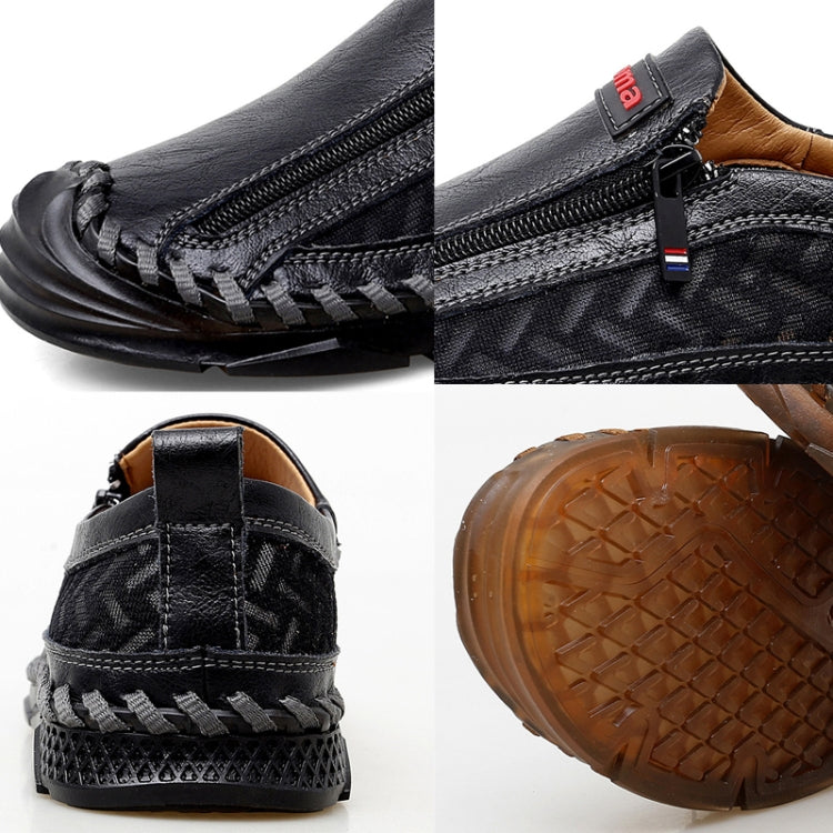 Spring And Summer Men Casual Leather Zipper Shoes Outdoor Lazy Shoes, Size: 40