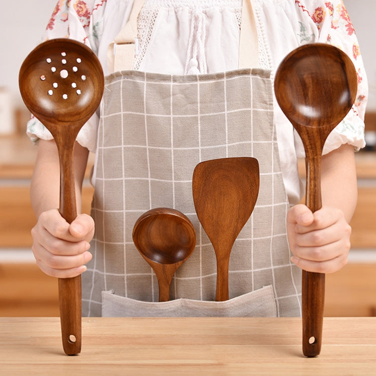 Non-Stick Pot Wood Spoon Teak Scoop Tableware Filter Spoon