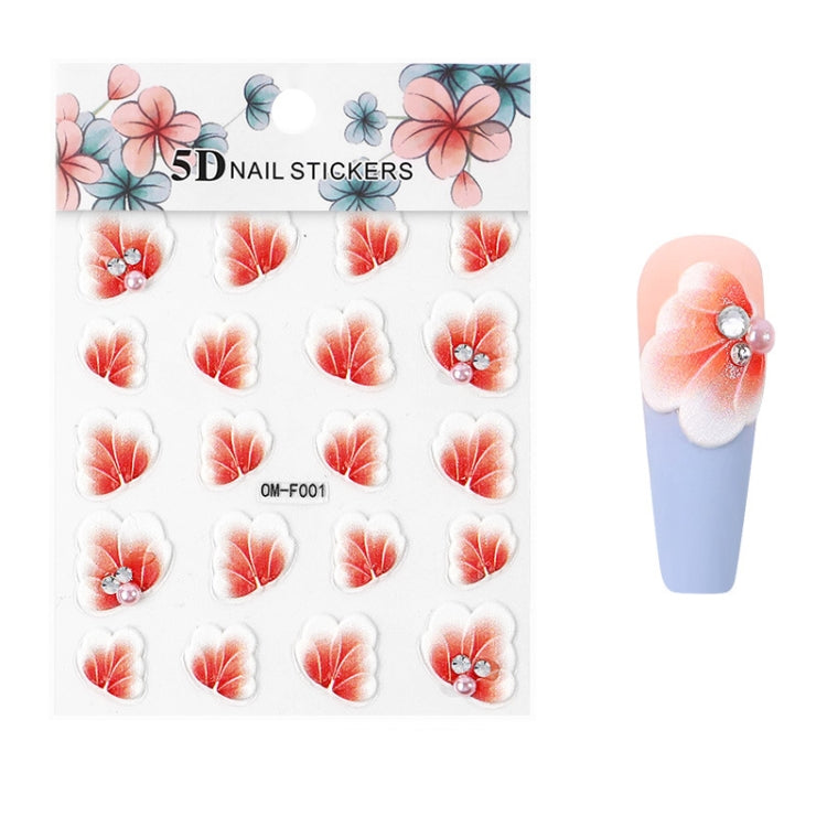 4 Sets Three-dimensional Embossed Flower Series Nail Stickers 5D Adhesive Nail Stickers