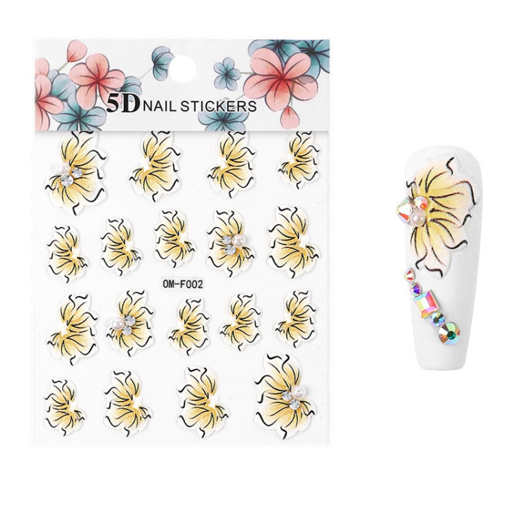 4 Sets Three-dimensional Embossed Flower Series Nail Stickers 5D Adhesive Nail Stickers