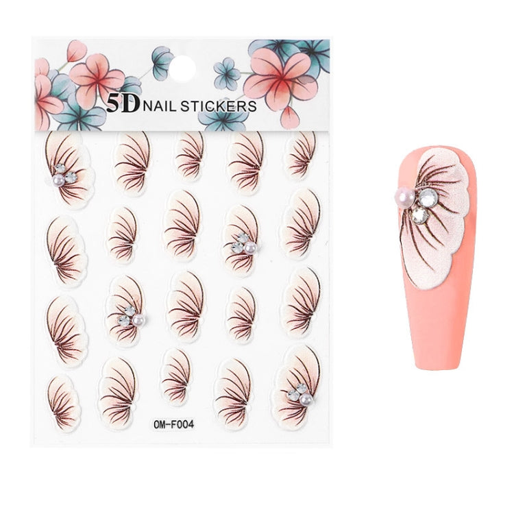 4 Sets Three-dimensional Embossed Flower Series Nail Stickers 5D Adhesive Nail Stickers