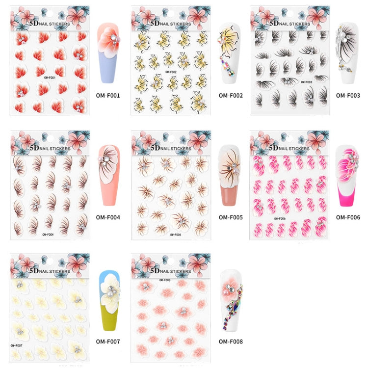4 Sets Three-dimensional Embossed Flower Series Nail Stickers 5D Adhesive Nail Stickers