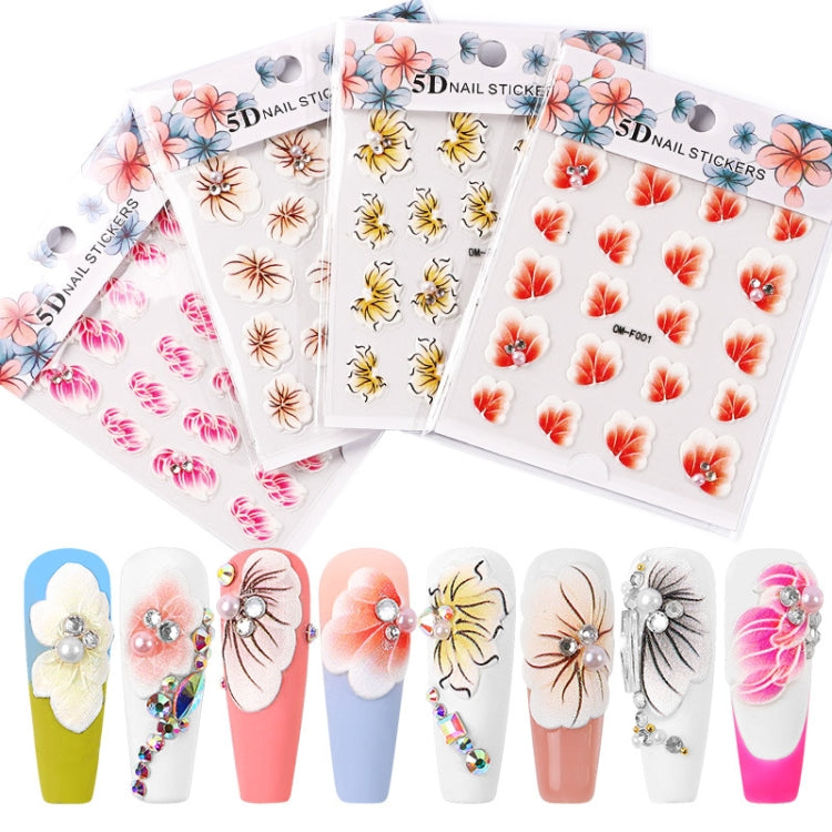 4 Sets Three-dimensional Embossed Flower Series Nail Stickers 5D Adhesive Nail Stickers
