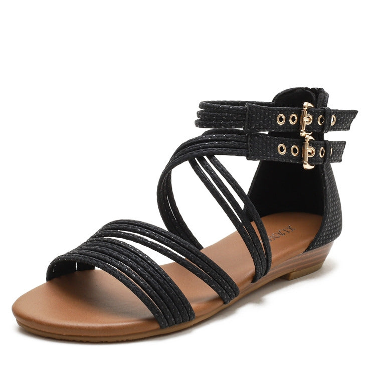 Ladies Summer Wedge Sandals Open-Toe Thick-Soled Roman Style Sandals, Size: 36