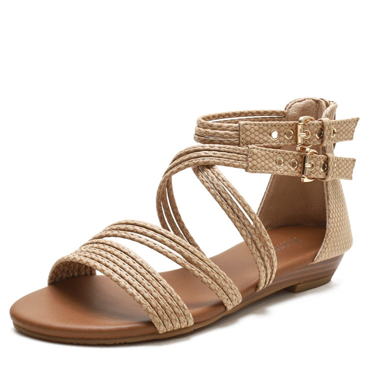 Ladies Summer Wedge Sandals Open-Toe Thick-Soled Roman Style Sandals, Size: 36