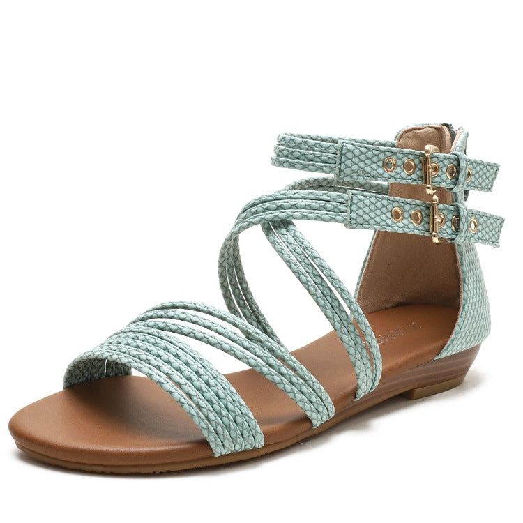 Ladies Summer Wedge Sandals Open-Toe Thick-Soled Roman Style Sandals, Size: 36
