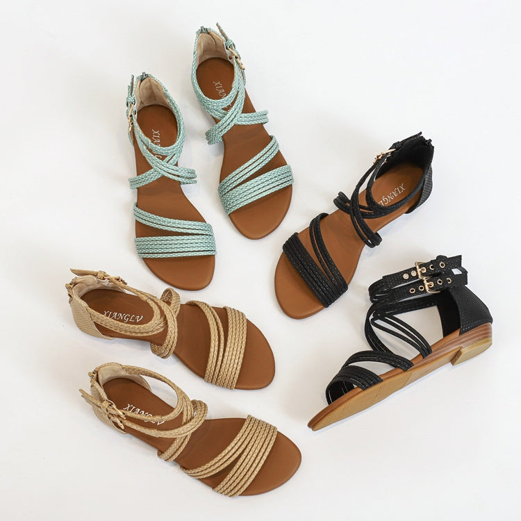 Ladies Summer Wedge Sandals Open-Toe Thick-Soled Roman Style Sandals, Size: 36