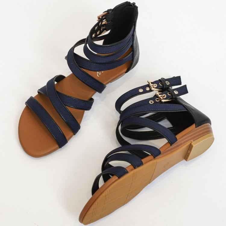 Ladies Summer Wedge Heel Sandals Cross Strap Open Toe Roman Style Shoes, Size: 37