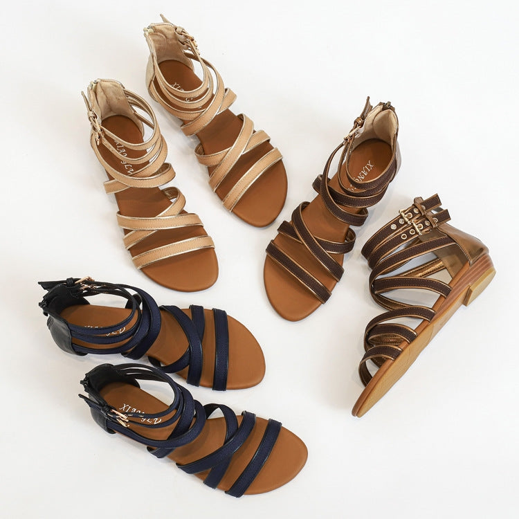 Ladies Summer Wedge Heel Sandals Cross Strap Open Toe Roman Style Shoes, Size: 37