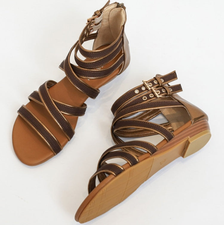 Ladies Summer Wedge Heel Sandals Cross Strap Open Toe Roman Style Shoes, Size: 38(Bronze)