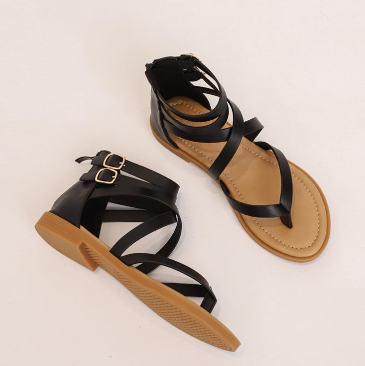 Ladies Summer Strappy Cross Sandals Roman Style Low-Heeled Retro Shoes, Size: 41