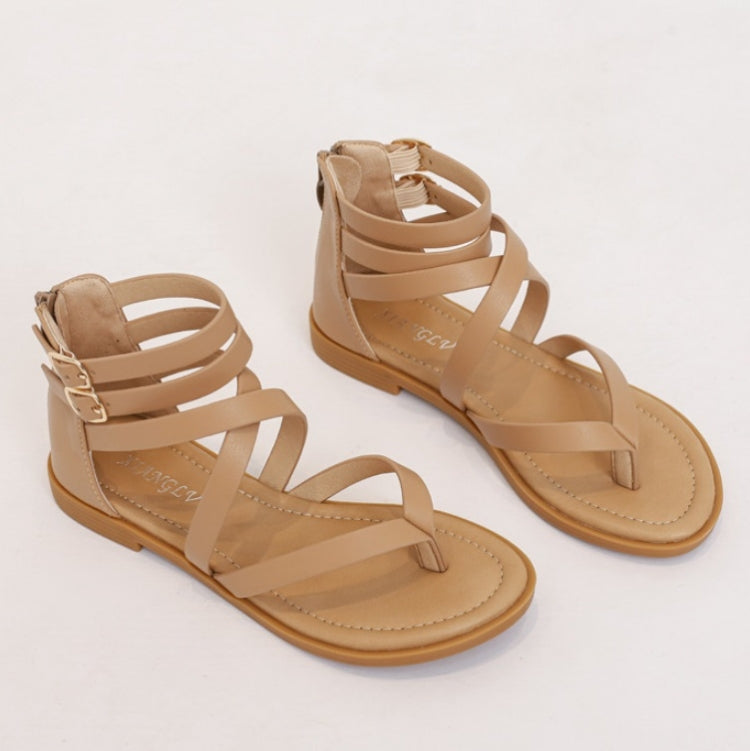 Ladies Summer Strappy Cross Sandals Roman Style Low-Heeled Retro Shoes, Size: 41