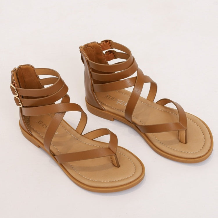 Ladies Summer Strappy Cross Sandals Roman Style Low-Heeled Retro Shoes, Size: 41