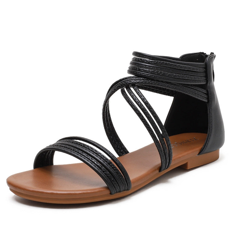 Women Summer Sandals Roman Style Flat Shoes Seaside Beach Shoes, Size: 37