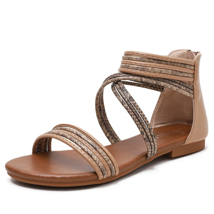 Women Summer Sandals Roman Style Flat Shoes Seaside Beach Shoes, Size: 37