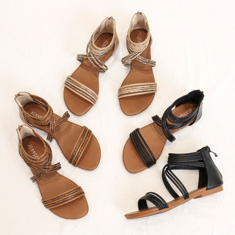 Women Summer Sandals Roman Style Flat Shoes Seaside Beach Shoes, Size: 40
