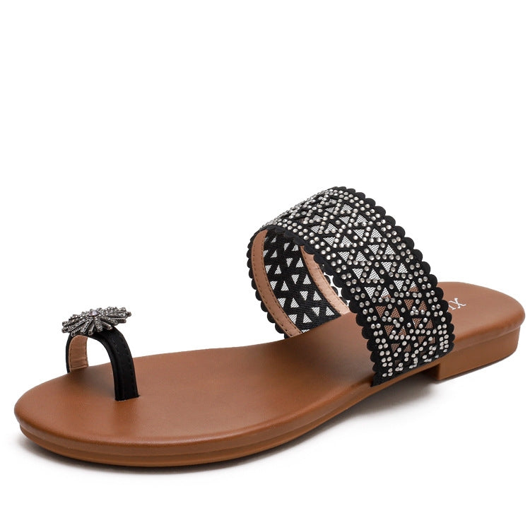 Women Summer Sandals Bohemian Style Buckle Seaside Flats Shoes, Size: 41
