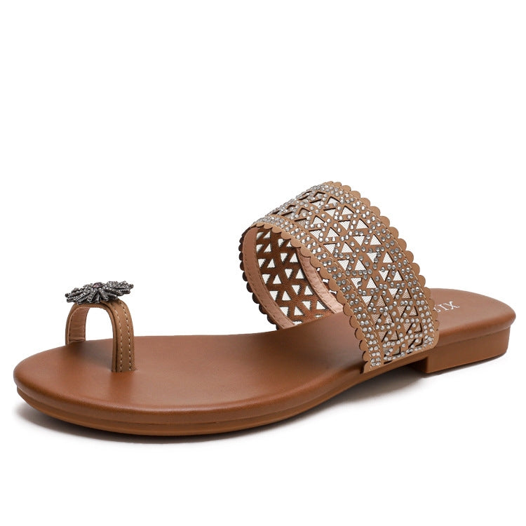 Women Summer Sandals Bohemian Style Buckle Seaside Flats Shoes, Size: 41