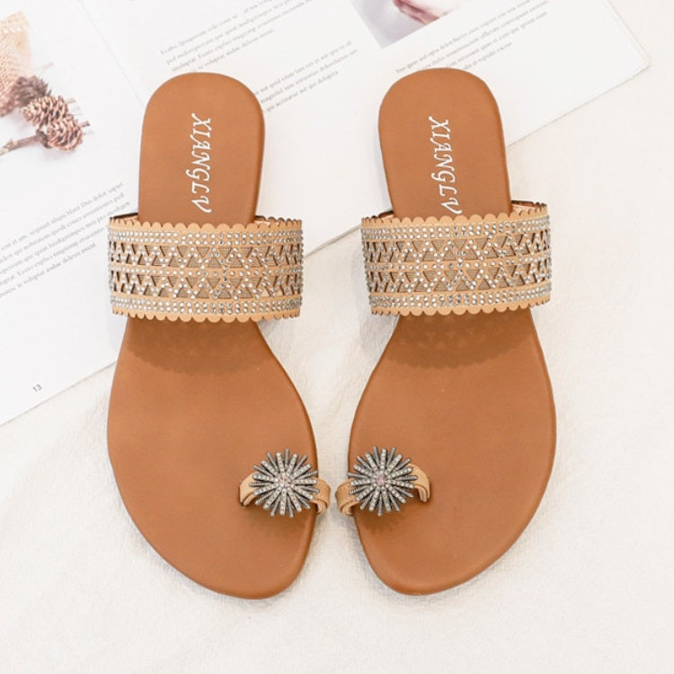 Women Summer Sandals Bohemian Style Buckle Seaside Flats Shoes, Size: 41