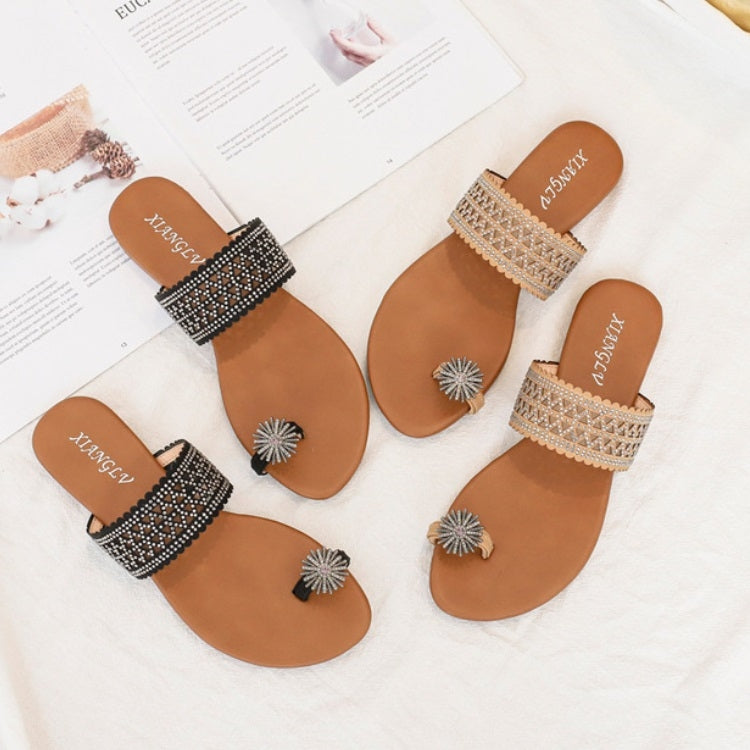 Women Summer Sandals Bohemian Style Buckle Seaside Flats Shoes, Size: 41