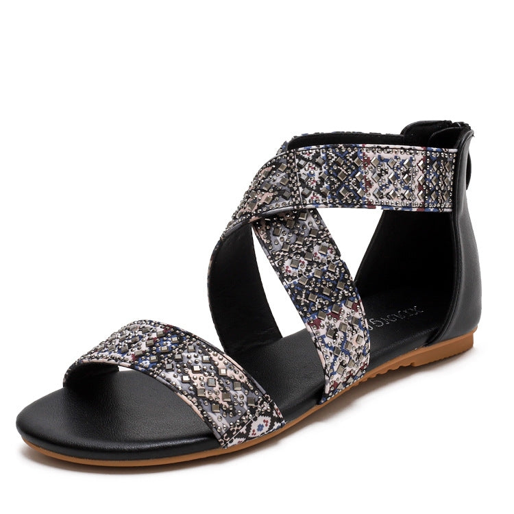 Ladies Summer Sandals Bohemian Ethnic Beach Flat Shoes, Size: 39