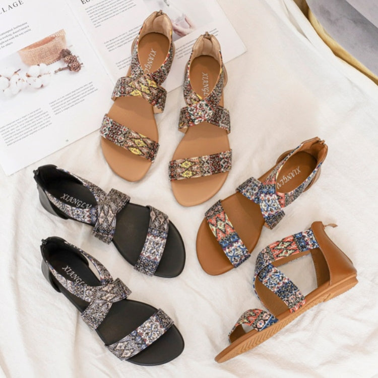 Ladies Summer Sandals Bohemian Ethnic Beach Flat Shoes, Size: 39