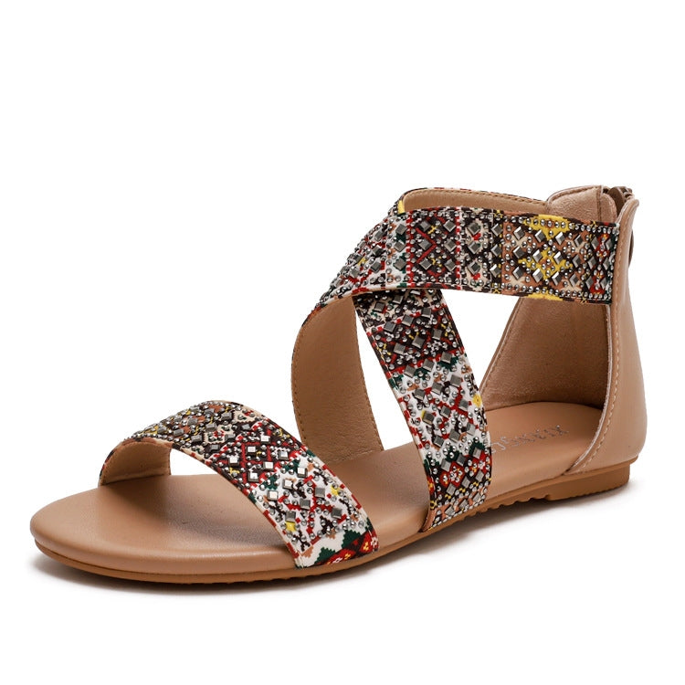 Ladies Summer Sandals Bohemian Ethnic Beach Flat Shoes, Size: 40