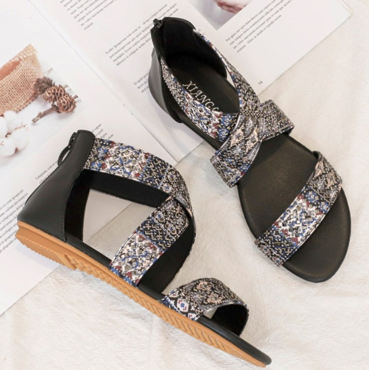 Ladies Summer Sandals Bohemian Ethnic Beach Flat Shoes, Size: 41