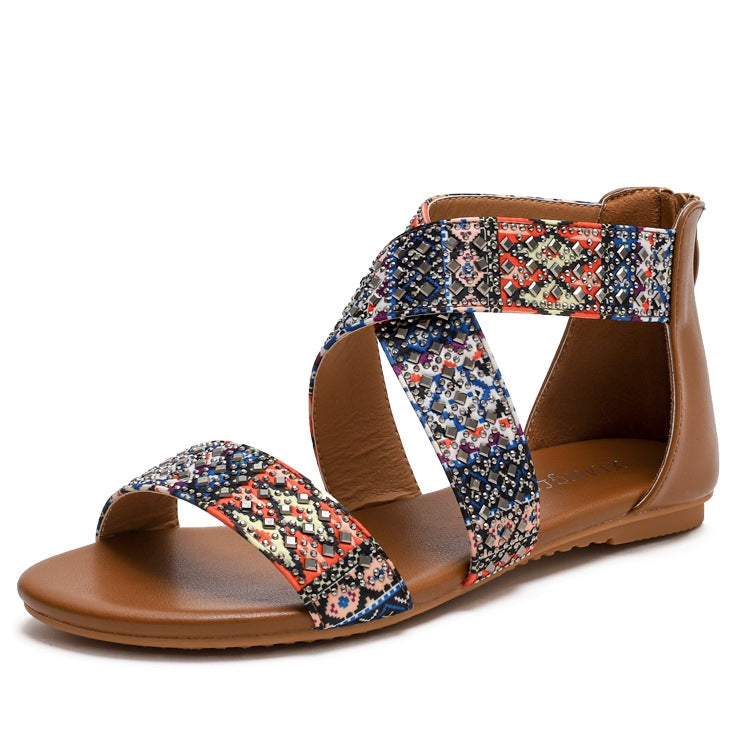Ladies Summer Sandals Bohemian Ethnic Beach Flat Shoes, Size: 41