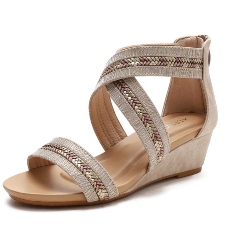Ladies Summer Slope Heel Sandals Non-Slip Open-Toed Roman Style Shoes, Size: 36