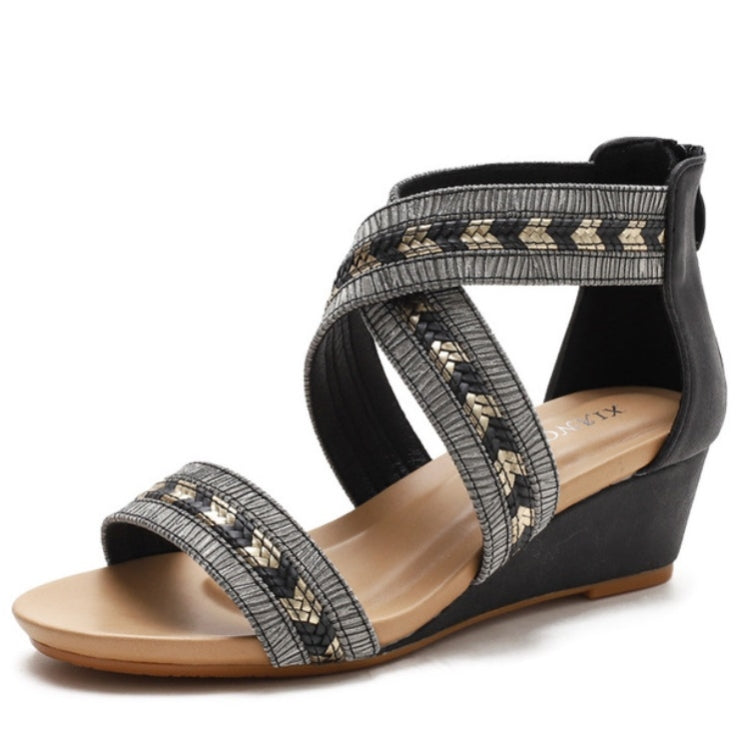 Ladies Summer Slope Heel Sandals Non-Slip Open-Toed Roman Style Shoes, Size: 38