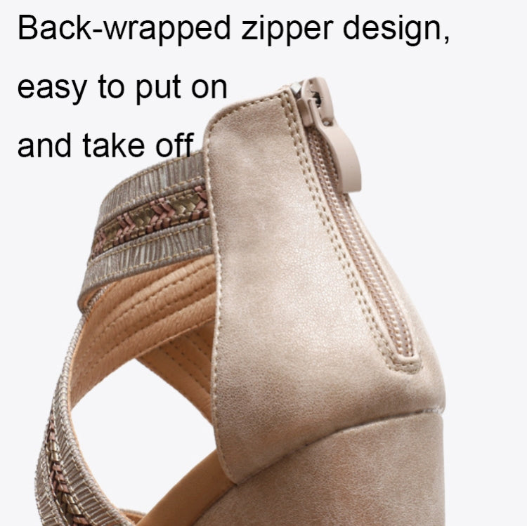 Ladies Summer Slope Heel Sandals Non-Slip Open-Toed Roman Style Shoes, Size: 40