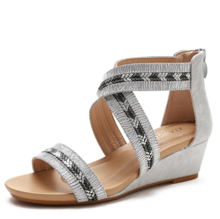 Ladies Summer Slope Heel Sandals Non-Slip Open-Toed Roman Style Shoes, Size: 41