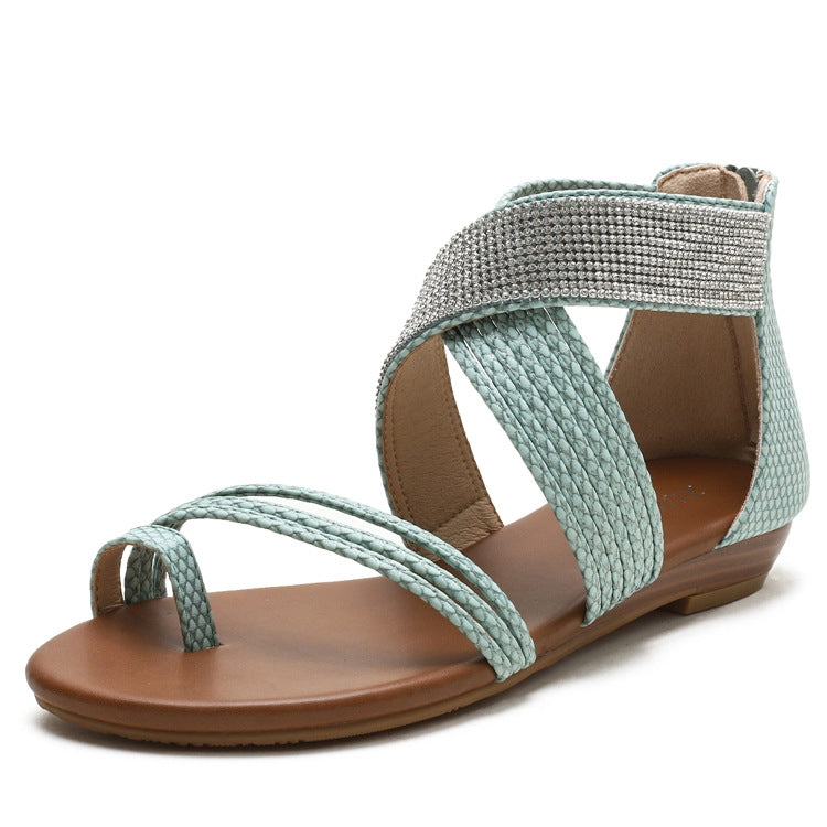 Ladies Summer Sandals Roman Style Shoes Rhinestone Mid Wedge Sandals, Size: 36
