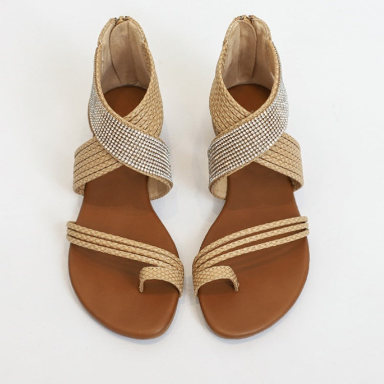 Ladies Summer Sandals Roman Style Shoes Rhinestone Mid Wedge Sandals, Size: 37
