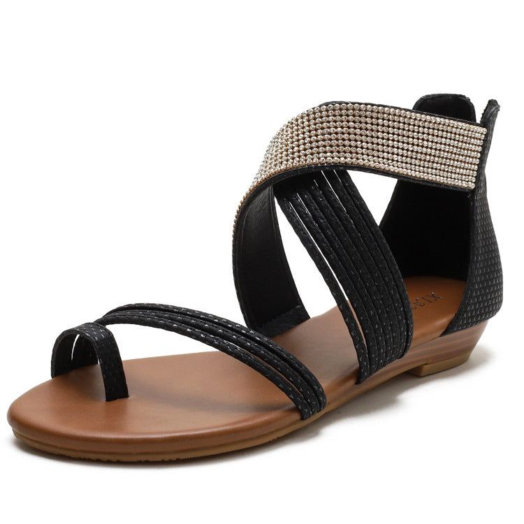 Ladies Summer Sandals Roman Style Shoes Rhinestone Mid Wedge Sandals, Size: 40