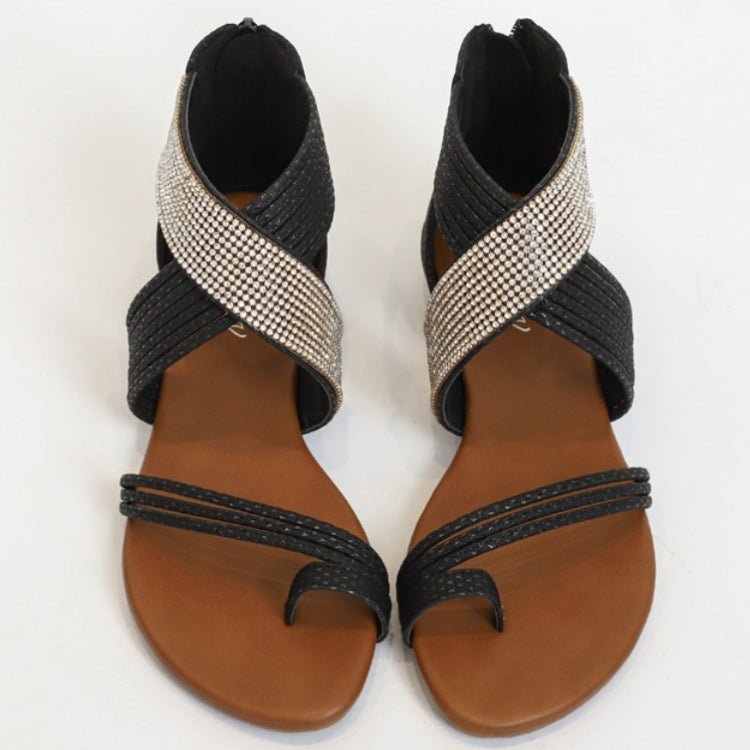 Ladies Summer Sandals Roman Style Shoes Rhinestone Mid Wedge Sandals, Size: 40