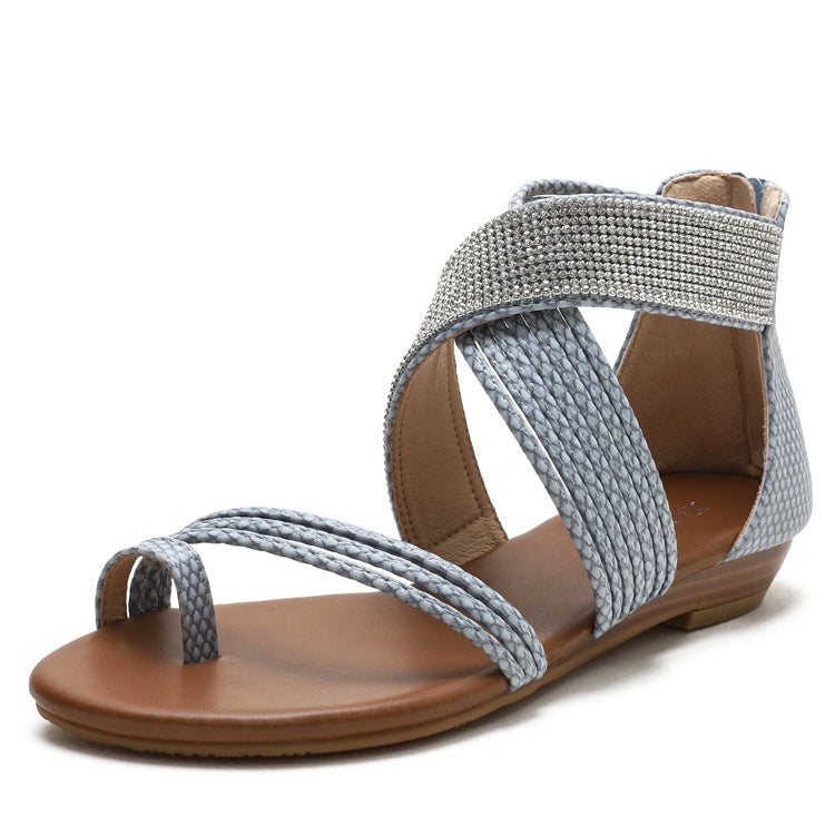 Ladies Summer Sandals Roman Style Shoes Rhinestone Mid Wedge Sandals, Size: 40