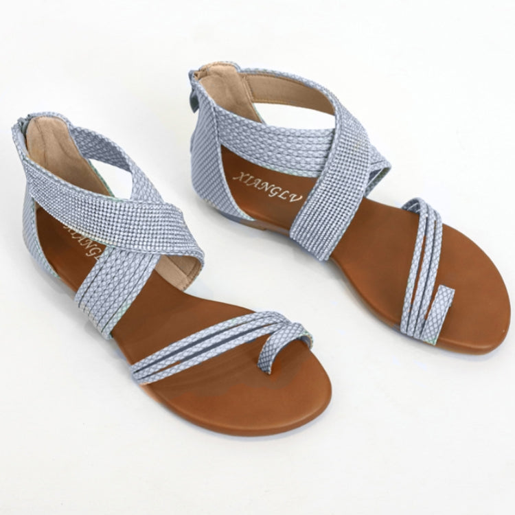 Ladies Summer Sandals Roman Style Shoes Rhinestone Mid Wedge Sandals, Size: 40