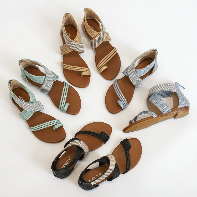 Ladies Summer Sandals Roman Style Shoes Rhinestone Mid Wedge Sandals, Size: 40