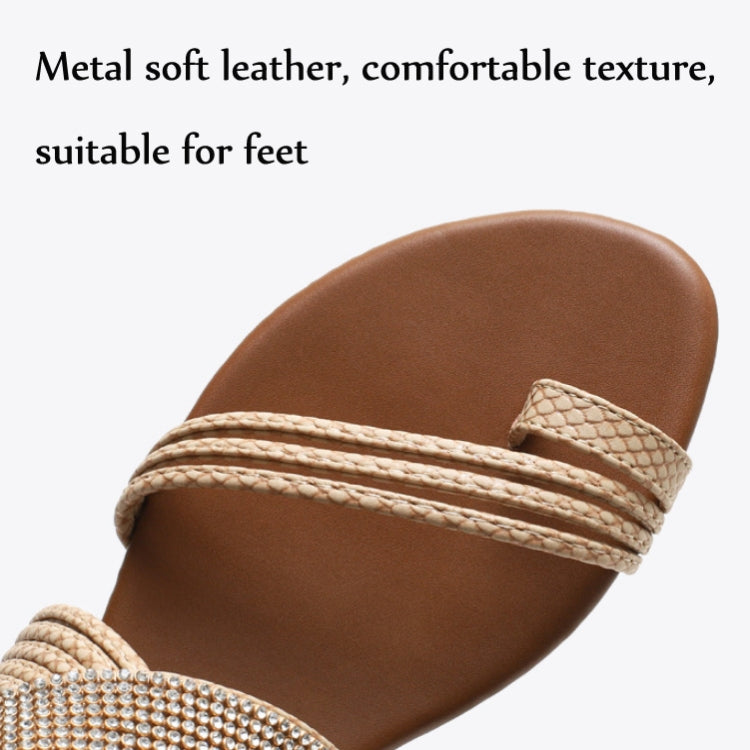 Ladies Summer Sandals Roman Style Shoes Rhinestone Mid Wedge Sandals, Size: 40