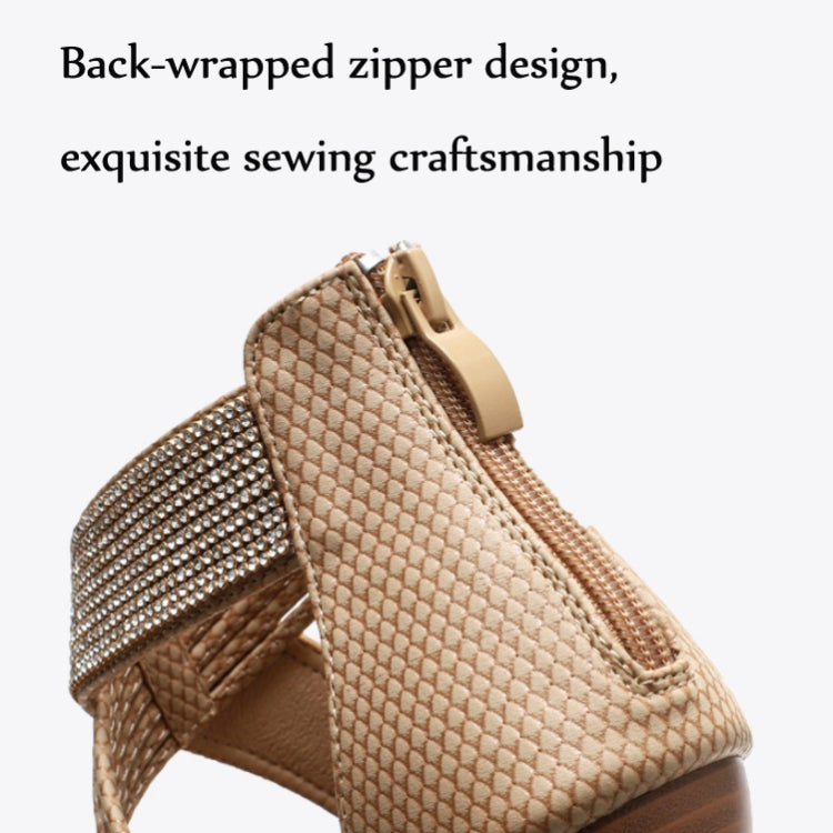 Ladies Summer Sandals Roman Style Shoes Rhinestone Mid Wedge Sandals, Size: 40