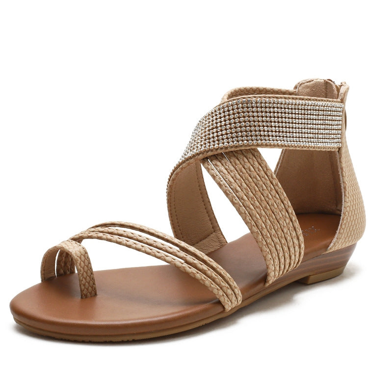 Ladies Summer Sandals Roman Style Shoes Rhinestone Mid Wedge Sandals, Size: 41