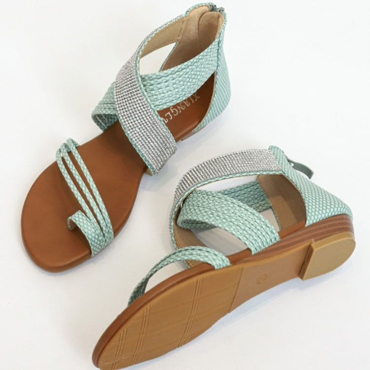 Ladies Summer Sandals Roman Style Shoes Rhinestone Mid Wedge Sandals, Size: 41
