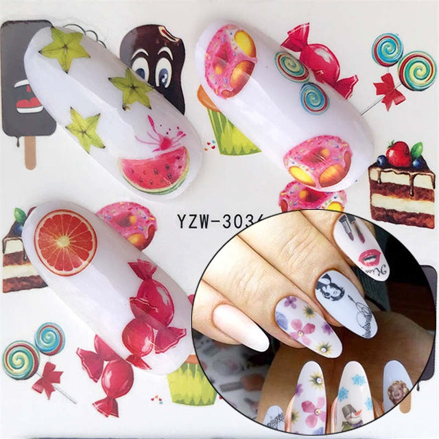 5 PCS Water Transfer Stickers Decals Flower Stickers for Nails, Color:YZW-3036