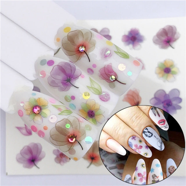 5 PCS Water Transfer Stickers Decals Flower Stickers for Nails, Color:YZW-3047