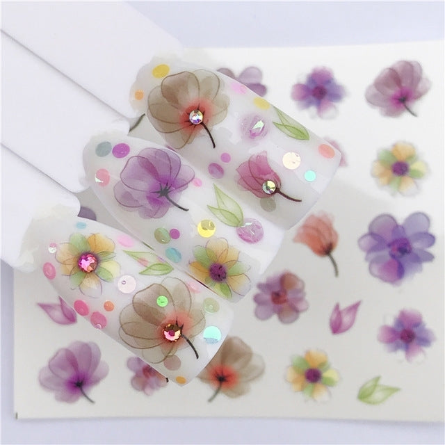 5 PCS Water Transfer Stickers Decals Flower Stickers for Nails, Color:YZW-3047